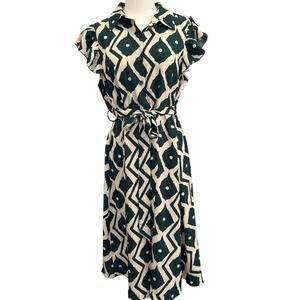 Bloom Chic Green & Cream Floral Print Short Sleeve Maxi Dress Women's Size 14-16